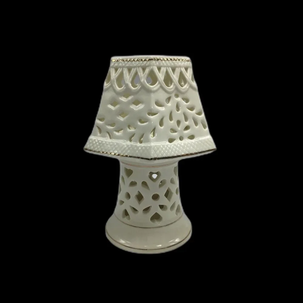 Cream Gold Ceramic Fairy Tealight Candle Holder Vintage Cottagecore Decor